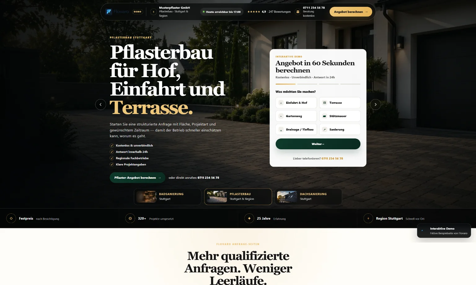 Flovaro Anfrageseiten-Demo mit Projektformular